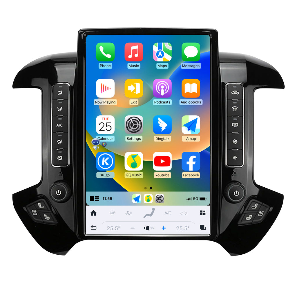 Car Radio for Chevrolet Silverado GMC Sierra 2014-2019 Stereo Replacement Head Unit 14.4 Inch 2K IPS Touch Screen Tesla Style Carplay Android Auto GPS Navigation Multimedia Play
