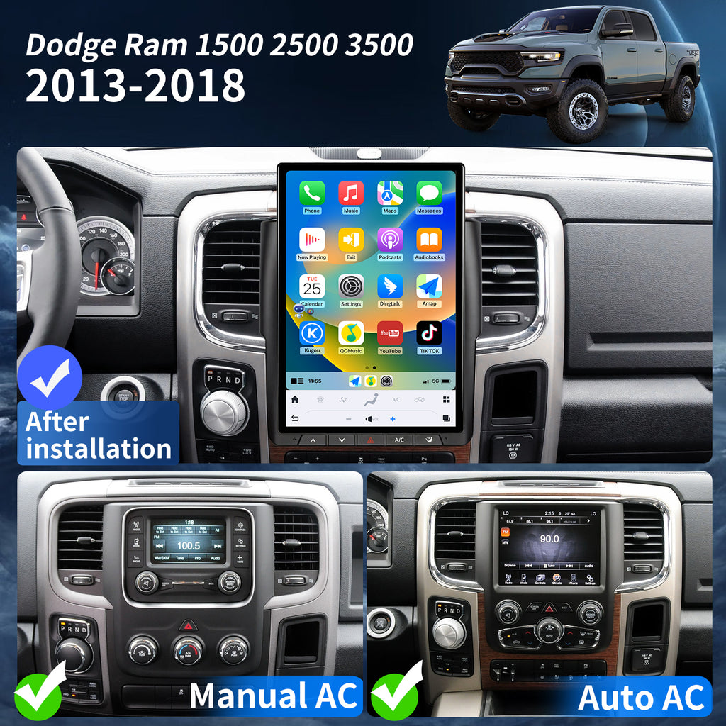 Car Radio for Dodge Ram 1500 2500 3500 2013-2018 Stereo Radio Replacement Upgrade 8Core 8+128G Wireless Carplay Android Auto 14.4 Inch IPS Touch Screen 4G WiFi SWC DSP