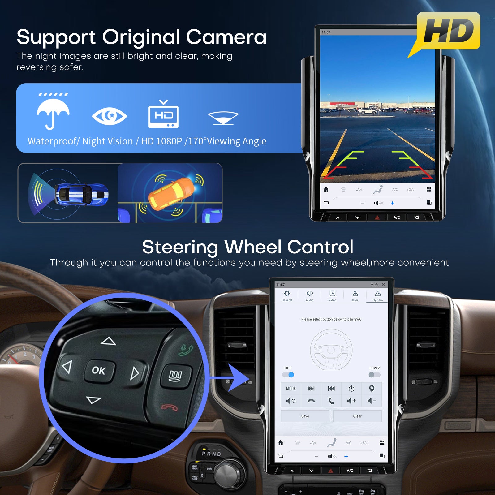 Car Radio for Dodge Ram 1500 2500 3500 2019 2020 2021 2022 2023 2024 Stereo Radio Replacement Upgrade 8Core 8+128G Wireless Carplay Android Auto 14.4 Inch IPS Touch Screen 4G WiFi SWC DSP