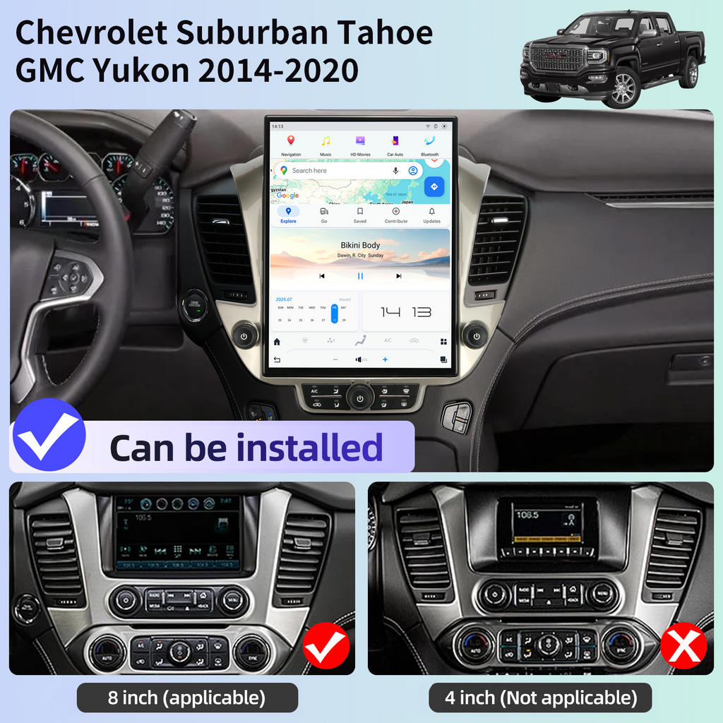 Qualcomm Car Radio for Chevrolet Suburban Tahoe GMC Yukon 2014-2020 Stereo Replacement Head Unit 15.6 Inch IPS 2K Touch Screen Tesla Style Carplay Android Auto Navigation