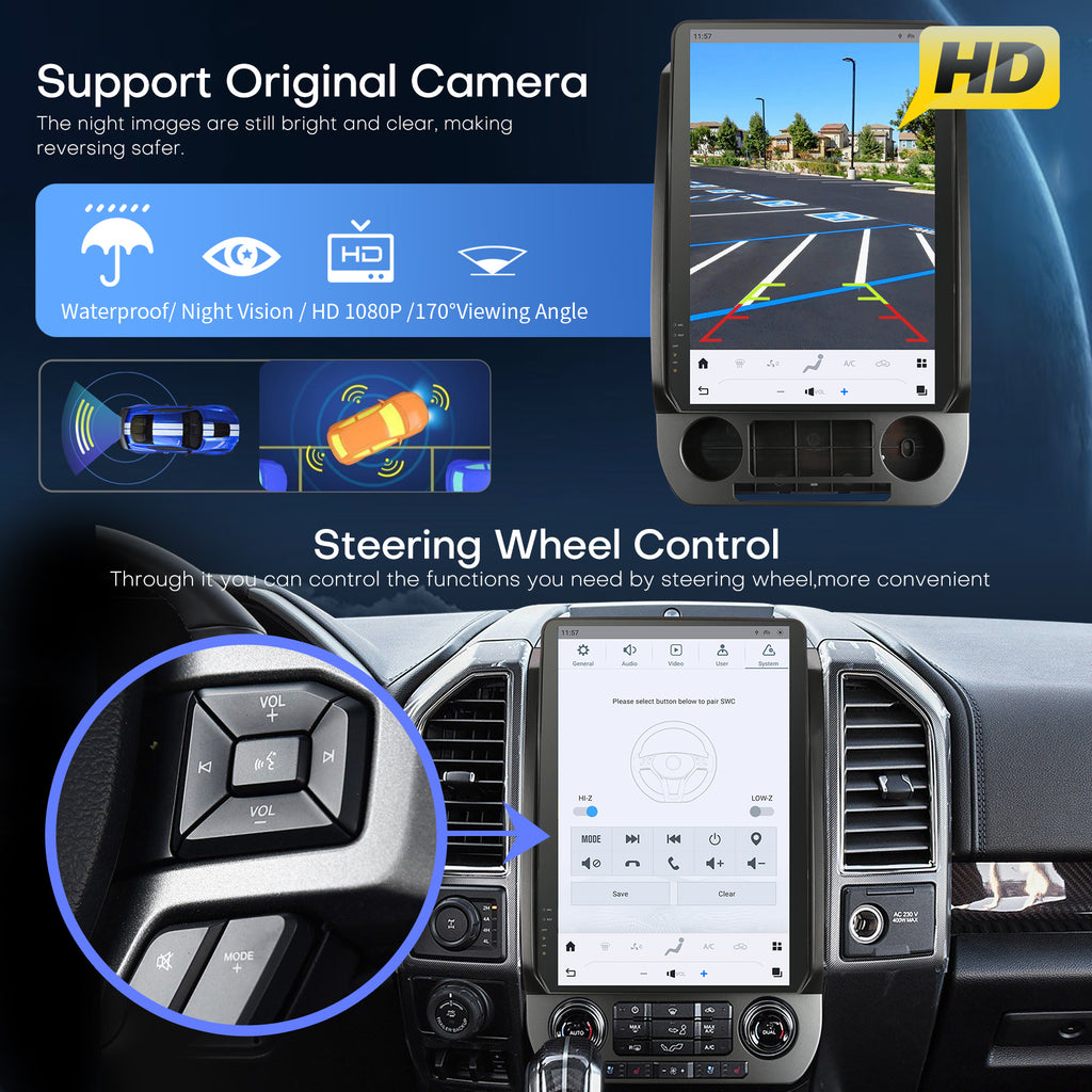 Car Radio for Ford F150 2015-2021 Radio Upgraded 8+128G Carplay Android Auto Android 13 14.4 Inches 2K Touch Screen Tesla Style Head Unit GPS Navigation 4G SWC