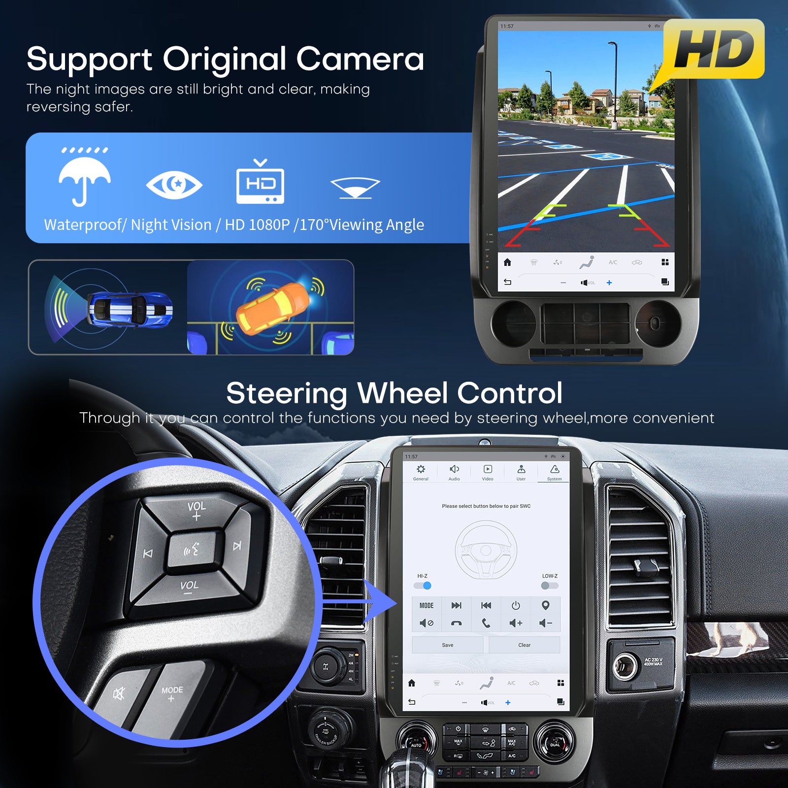Car Radio for Ford F150 2015-2021 Radio Upgraded 8+128G Carplay Android Auto Android 13 14.4 Inches 2K Touch Screen Tesla Style Head Unit GPS Navigation 4G SWC