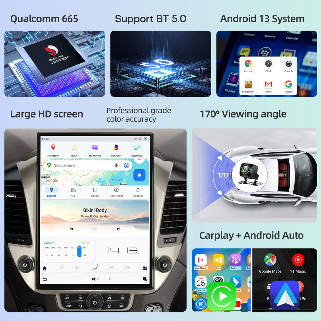 Qualcomm Car Radio for Chevrolet Suburban Tahoe GMC Yukon 2014-2020 Stereo Replacement Head Unit 15.6 Inch IPS 2K Touch Screen Tesla Style Carplay Android Auto Navigation