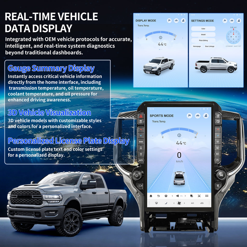 Android 14 Radio for Dodge Ram 1500 2500 3500 2019 2020 2021 2022 2023 2024 Radio Stereo 8Core 8+128G Wireless Carplay Android Auto 14.4 Inch IPS Touch Screen 4G WiFi SWC DSP