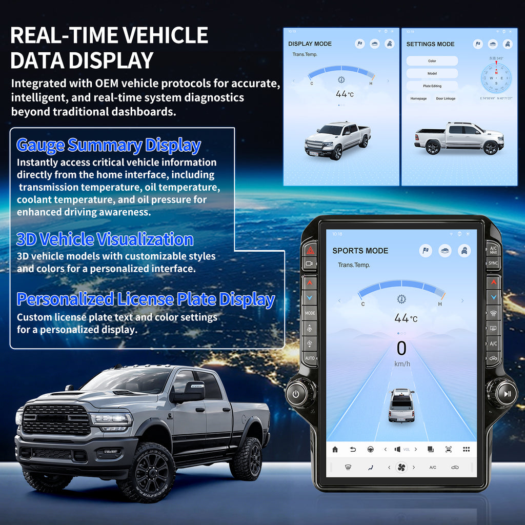 Car Radio for Dodge Ram 1500 2500 3500 2013-2018 Radio Stereo Upgrade 8Core 8+128G Wireless Carplay Android Auto 14.4 Inch IPS Touch Screen 4G WiFi SWC DSP