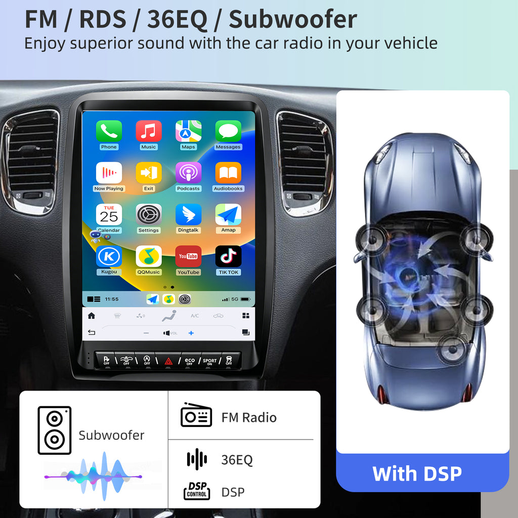 Qualcomm Car Radio for Dodge Durango 2014-2020 Stereo Replacement Android 13 Carplay Android Auto Head Unit Upgrade 13.8 Inch 2K IPS Touch Screen Tesla Style GPS Navigation Multimedia Play