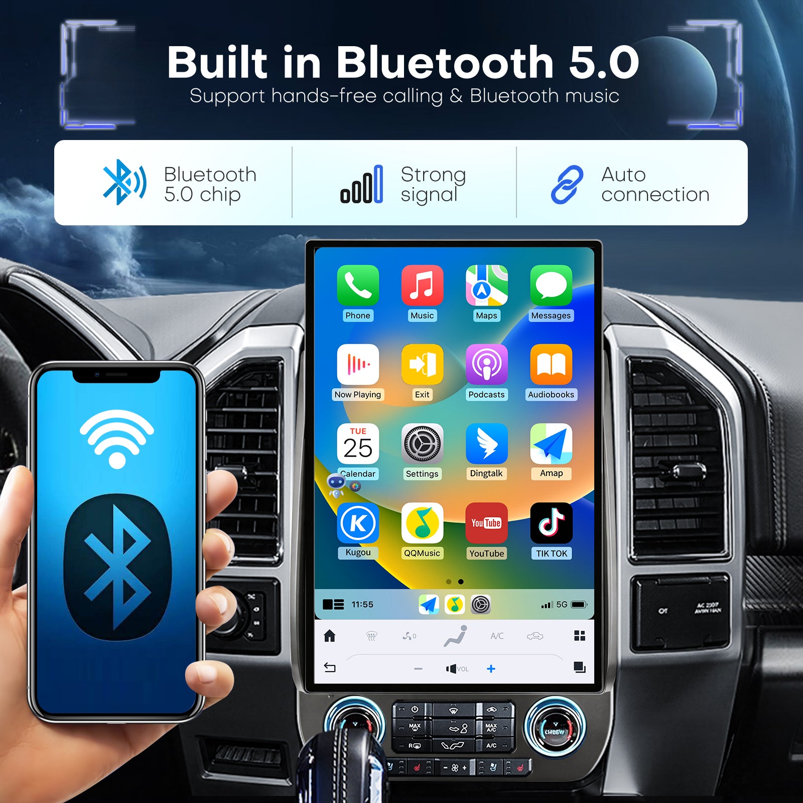 17.2 Inch Car Radio for Ford F150 2015-2021 Radio Upgraded 8+128G Carplay Android Auto Android 13 2K Touch Screen Tesla Style Head Unit GPS Navigation 4G SWC