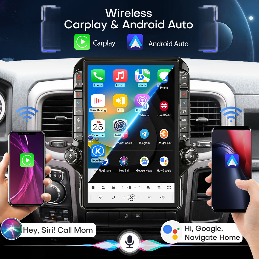 Car Radio for Dodge Ram 1500 2500 3500 2013-2018 Radio Stereo Upgrade 8Core 8+128G Wireless Carplay Android Auto 14.4 Inch IPS Touch Screen 4G WiFi SWC DSP