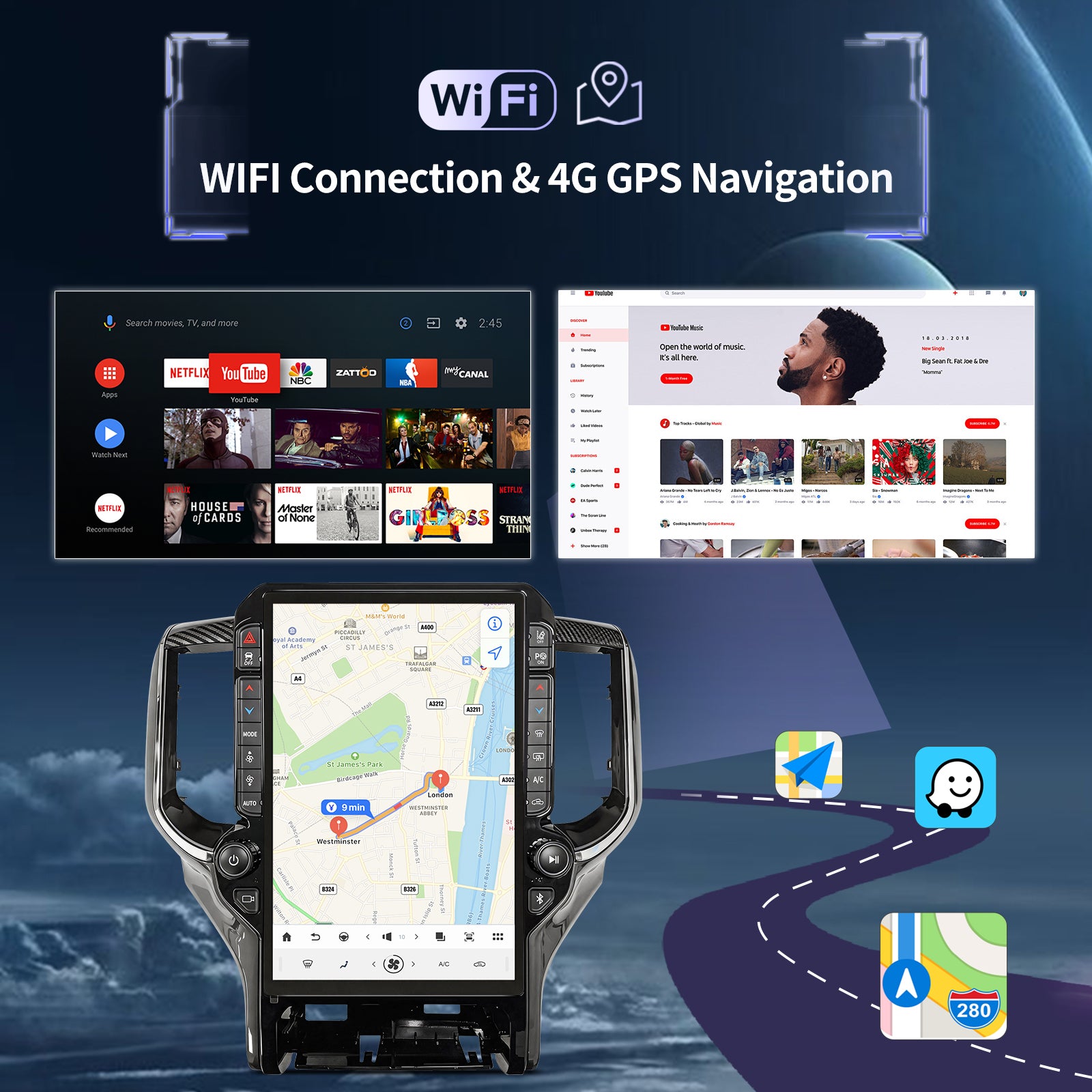 Android 14 Radio for Dodge Ram 1500 2500 3500 2019 2020 2021 2022 2023 2024 Radio Stereo 8Core 8+128G Wireless Carplay Android Auto 14.4 Inch IPS Touch Screen 4G WiFi SWC DSP