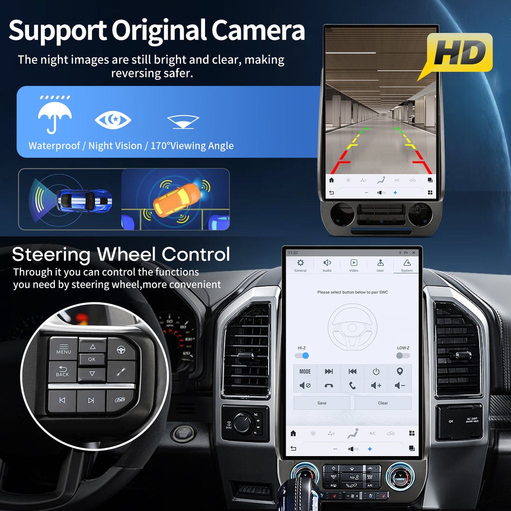 17.2 Inch Car Radio for Ford F150 2015-2021 Radio Upgraded 8+128G Carplay Android Auto Android 13 2K Touch Screen Tesla Style Head Unit GPS Navigation 4G SWC