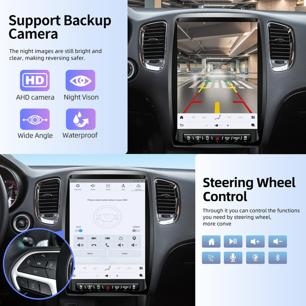 Qualcomm Car Radio for Dodge Durango 2014-2020 Stereo Replacement Android 13 Carplay Android Auto Head Unit Upgrade 13.8 Inch 2K IPS Touch Screen Tesla Style GPS Navigation Multimedia Play