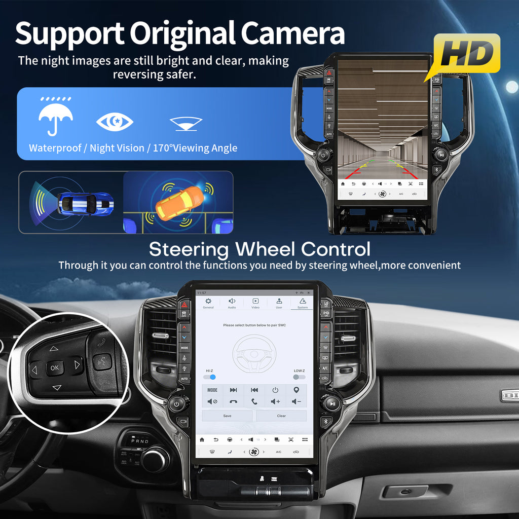 Android 14 Radio for Dodge Ram 1500 2500 3500 2019 2020 2021 2022 2023 2024 Radio Stereo 8Core 8+128G Wireless Carplay Android Auto 14.4 Inch IPS Touch Screen 4G WiFi SWC DSP