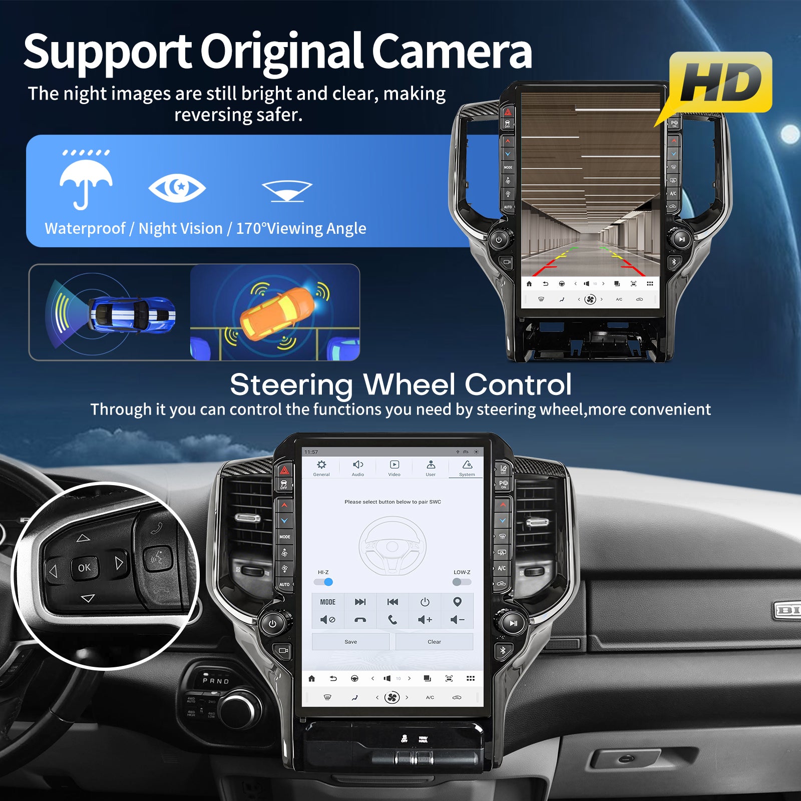 Android 14 Radio for Dodge Ram 1500 2500 3500 2019 2020 2021 2022 2023 2024 Radio Stereo 8Core 8+128G Wireless Carplay Android Auto 14.4 Inch IPS Touch Screen 4G WiFi SWC DSP