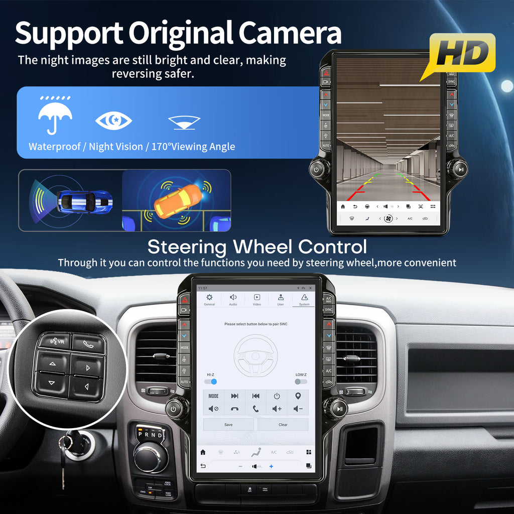 Car Radio for Dodge Ram 1500 2500 3500 2013-2018 Radio Stereo Upgrade 8Core 8+128G Wireless Carplay Android Auto 14.4 Inch IPS Touch Screen 4G WiFi SWC DSP