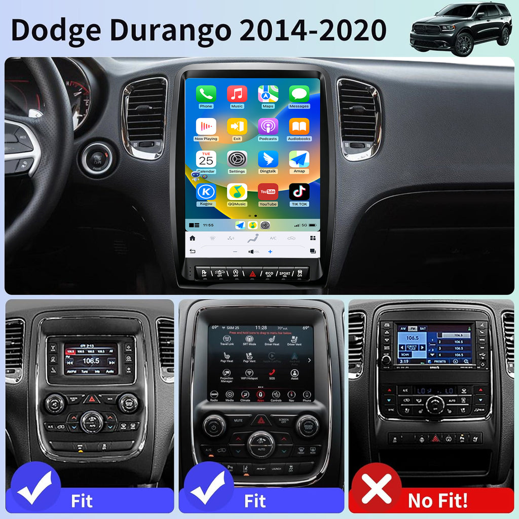 Qualcomm Car Radio for Dodge Durango 2014-2020 Stereo Replacement Android 13 Carplay Android Auto Head Unit Upgrade 13.8 Inch 2K IPS Touch Screen Tesla Style GPS Navigation Multimedia Play