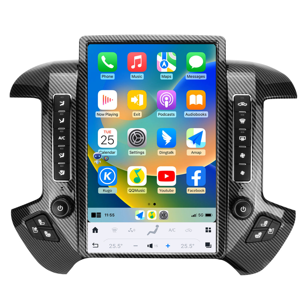 Car Radio for Chevrolet Silverado GMC Sierra 2014-2019 Stereo Replacement Head Unit 14.4 Inch 2K IPS Touch Screen Tesla Style Carplay Android Auto GPS Navigation Multimedia Play