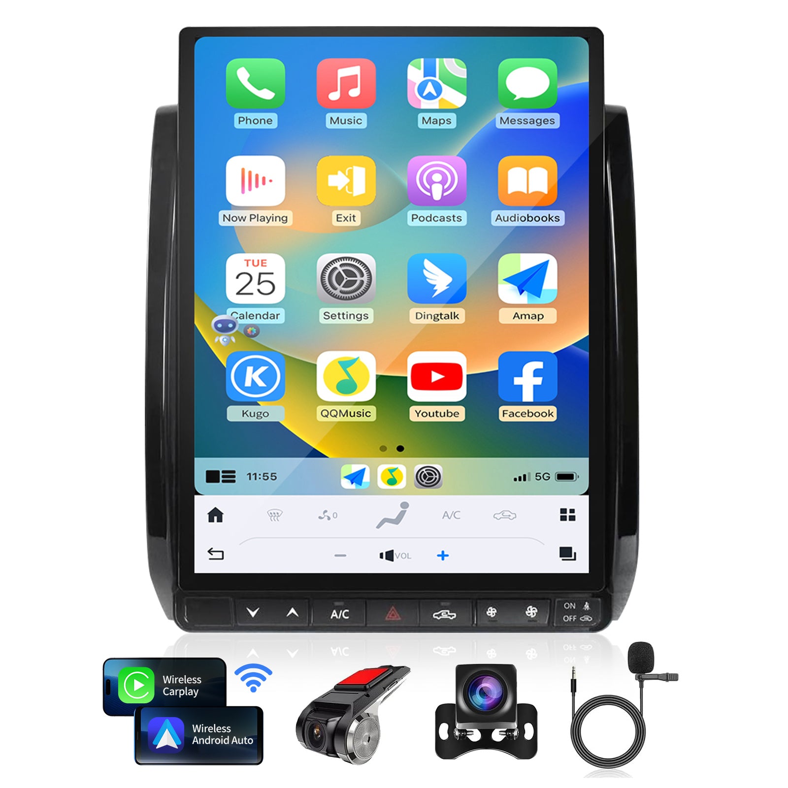Qualcomm Car Radio for Toyota Tacoma 2005-2015 Stereo Replacement Head Unit 13.8 Inch 2K IPS Touch Screen Tesla Style Carplay Android Auto GPS Navigation