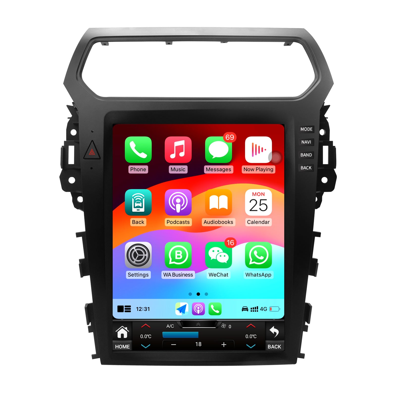 Car Radio for Ford Explorer Interceptor 2011-2019 Stereo Replacement CarPlay Android Auto 12.1 Inch Upgrade Tesla Style Touch Screen with DSP in Dash HeadUnit Multimedia Player Audio GPS Navigation