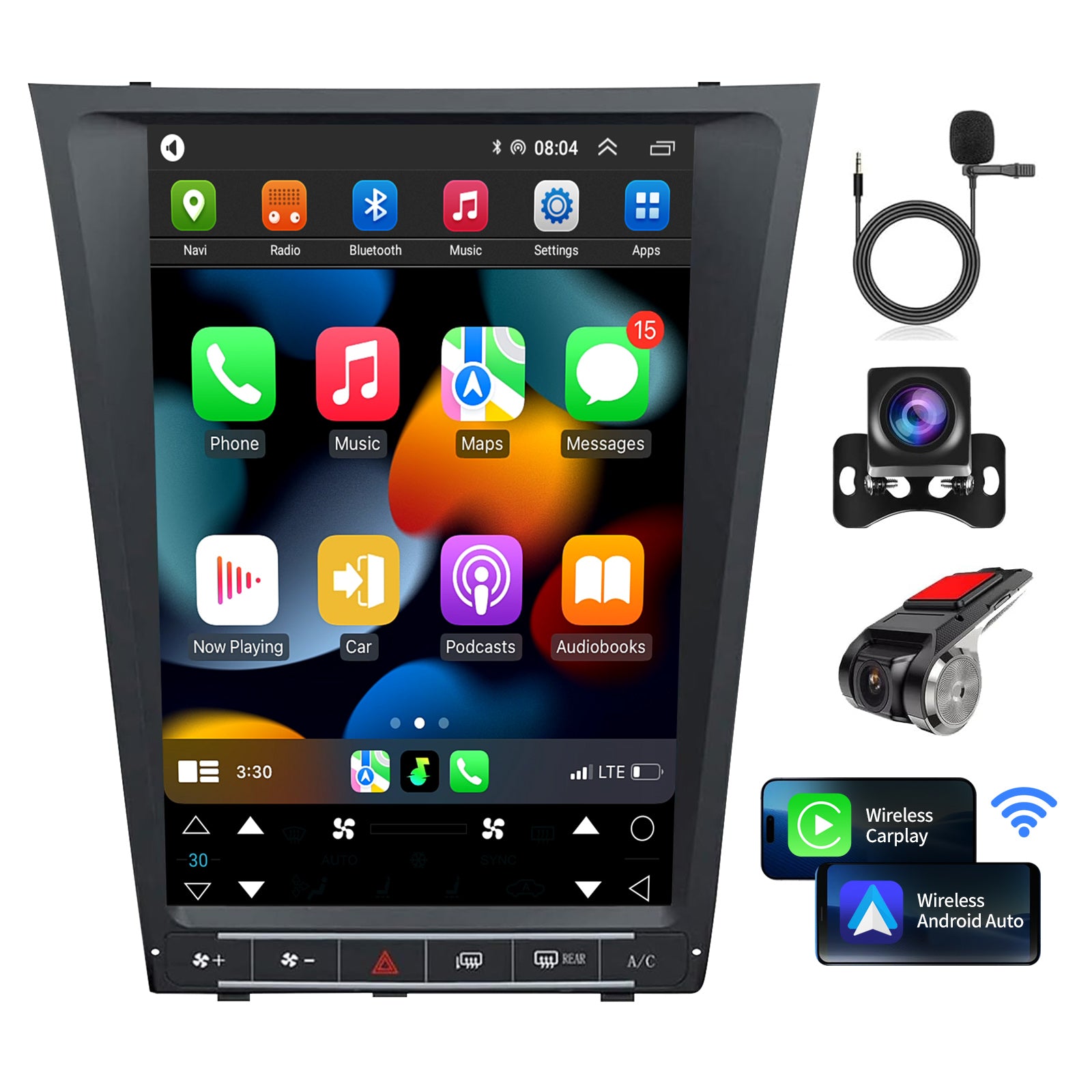 Car Radio Stereo for Lexus GS GS300 GS350 GS400 2004-2011 Replacement Carplay Android Auto 12.8 Inch Vertical Touch Screen Upgrade Tesla Style Audio with DSP in Dash Headunit Multimedia Player