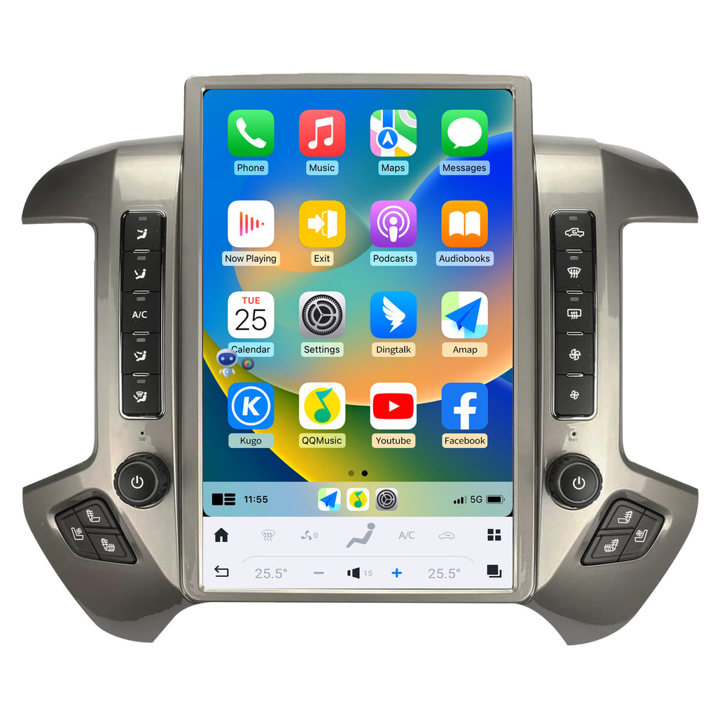 Car Radio for Chevrolet Silverado GMC Sierra 2014-2019 Stereo Replacement Head Unit 14.4 Inch 2K IPS Touch Screen Tesla Style Carplay Android Auto GPS Navigation Multimedia Play