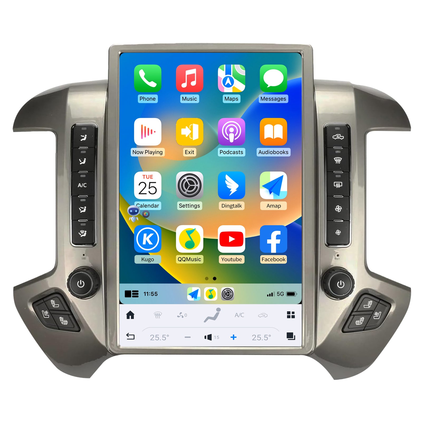 Car Radio for Chevrolet Silverado GMC Sierra 2014-2019 Stereo Replacement Head Unit 14.4 Inch 2K IPS Touch Screen Tesla Style Carplay Android Auto GPS Navigation Multimedia Play