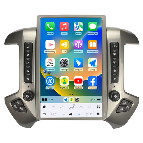 Car Radio for Chevrolet Silverado GMC Sierra 2014-2019 Stereo Replacement Head Unit 14.4 Inch 2K IPS Touch Screen Tesla Style Carplay Android Auto GPS Navigation Multimedia Play