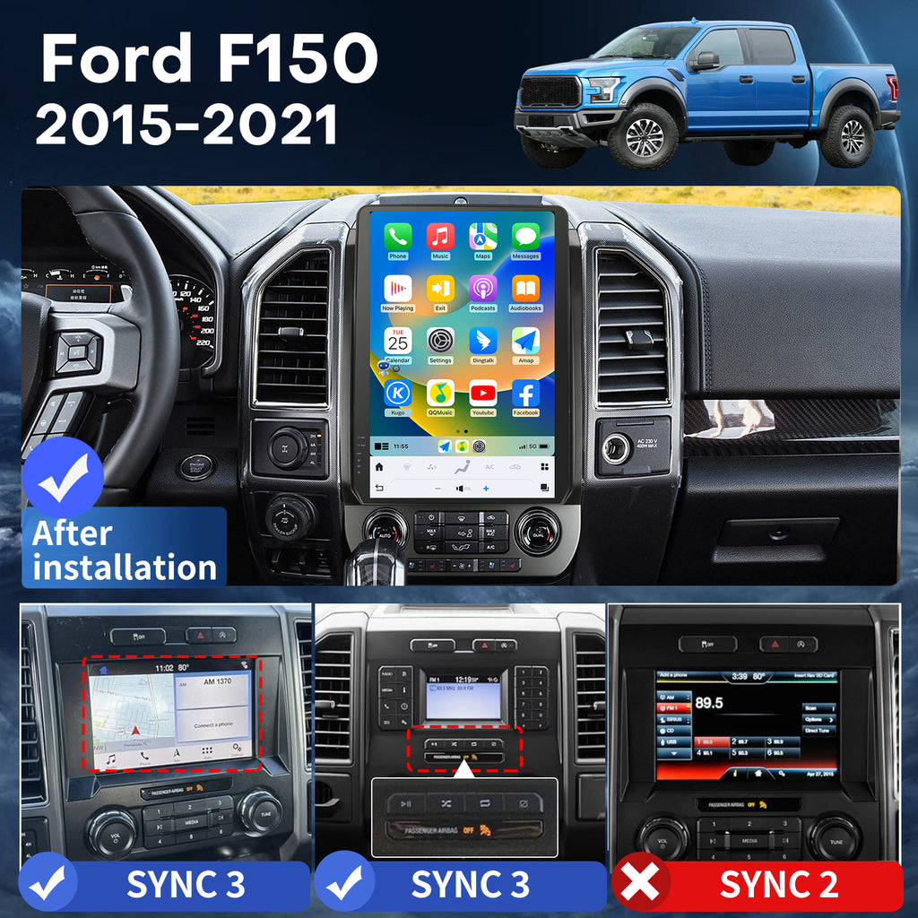 Car Radio for Ford F150 2015-2021 Radio Upgraded 8+128G Carplay Android Auto Android 13 14.4 Inches 2K Touch Screen Tesla Style Head Unit GPS Navigation 4G SWC