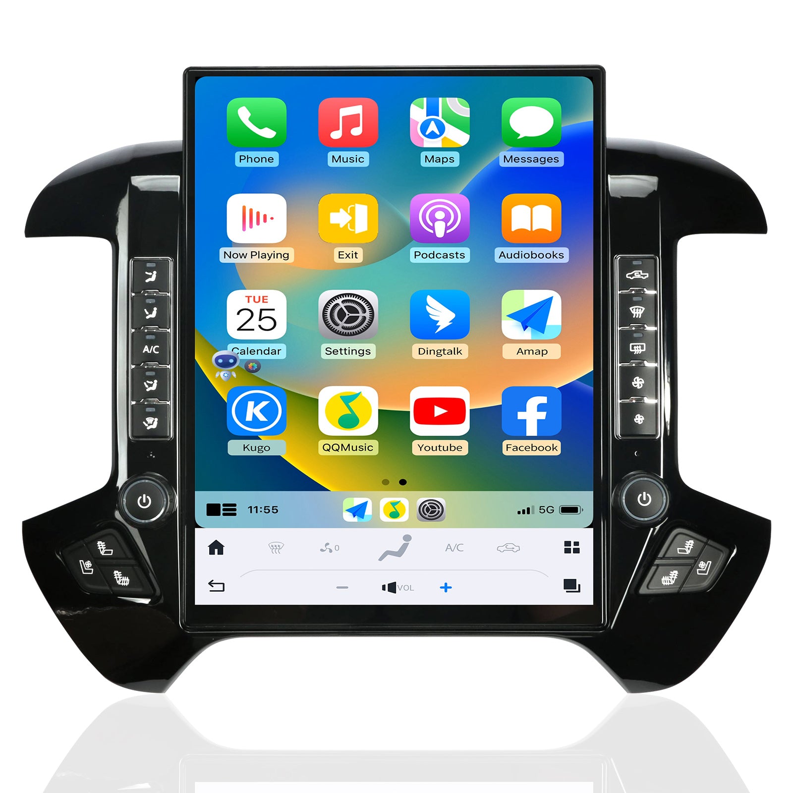 Car Radio for Chevrolet Silverado GMC Sierra 2014-2019 Stereo Replacement Head Unit 15.6 Inch 2K IPS Touch Screen Tesla Style Carplay Android Auto GPS Navigation Multimedia Play