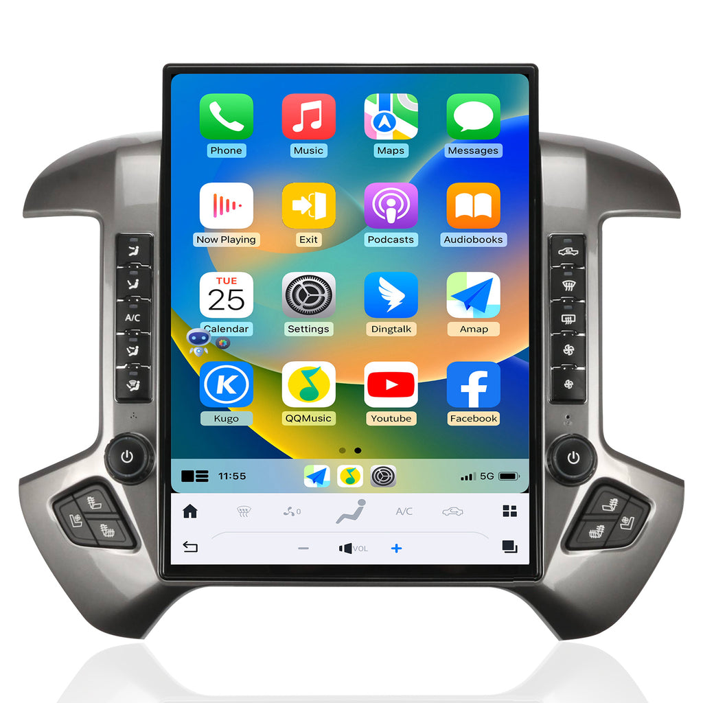 Car Radio for Chevrolet Silverado GMC Sierra 2014-2019 Stereo Replacement Head Unit 15.6 Inch 2K IPS Touch Screen Tesla Style Carplay Android Auto GPS Navigation Multimedia Play