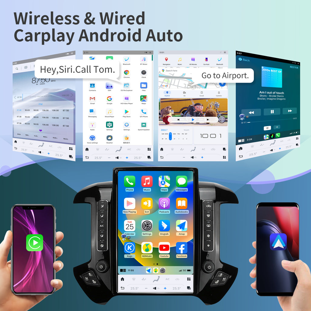 Car Radio for Chevrolet Silverado GMC Sierra 2014-2019 Stereo Replacement Head Unit 14.4 Inch 2K IPS Touch Screen Tesla Style Carplay Android Auto GPS Navigation Multimedia Play