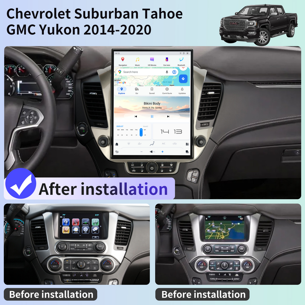 Qualcomm Car Radio for Chevrolet Suburban Tahoe GMC Yukon 2014-2020 Stereo Replacement Head Unit 15.6 Inch IPS 2K Touch Screen Tesla Style Carplay Android Auto Navigation