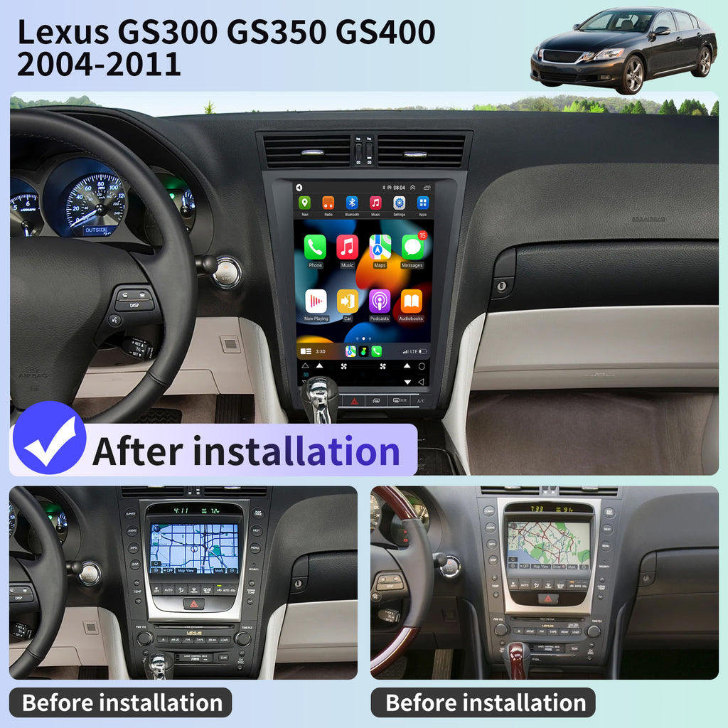Car Radio Stereo for Lexus GS GS300 GS350 GS400 2004-2011 Replacement Carplay Android Auto 12.8 Inch Vertical Touch Screen Upgrade Tesla Style Audio with DSP in Dash Headunit Multimedia Player