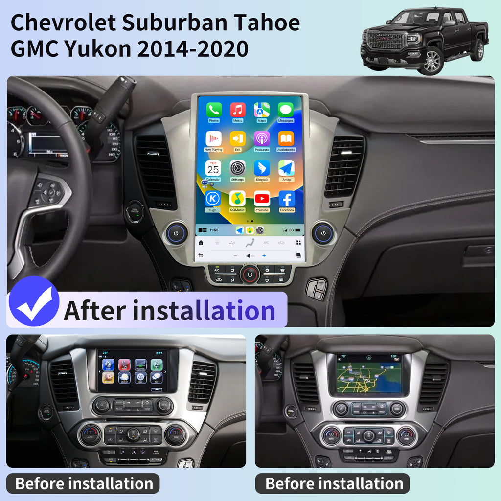 Qualcomm Car Radio for Chevrolet Suburban Tahoe GMC Yukon 2014-2020 Stereo Replacement Head Unit 14.4 Inch IPS 2K Touch Screen Tesla Style Carplay Android Auto Navigation