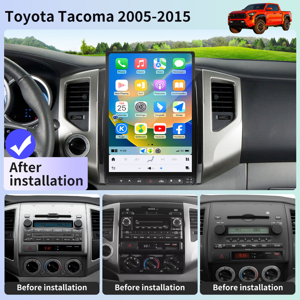 Qualcomm Car Radio for Toyota Tacoma 2005-2015 Stereo Replacement Head Unit 13.8 Inch 2K IPS Touch Screen Tesla Style Carplay Android Auto GPS Navigation