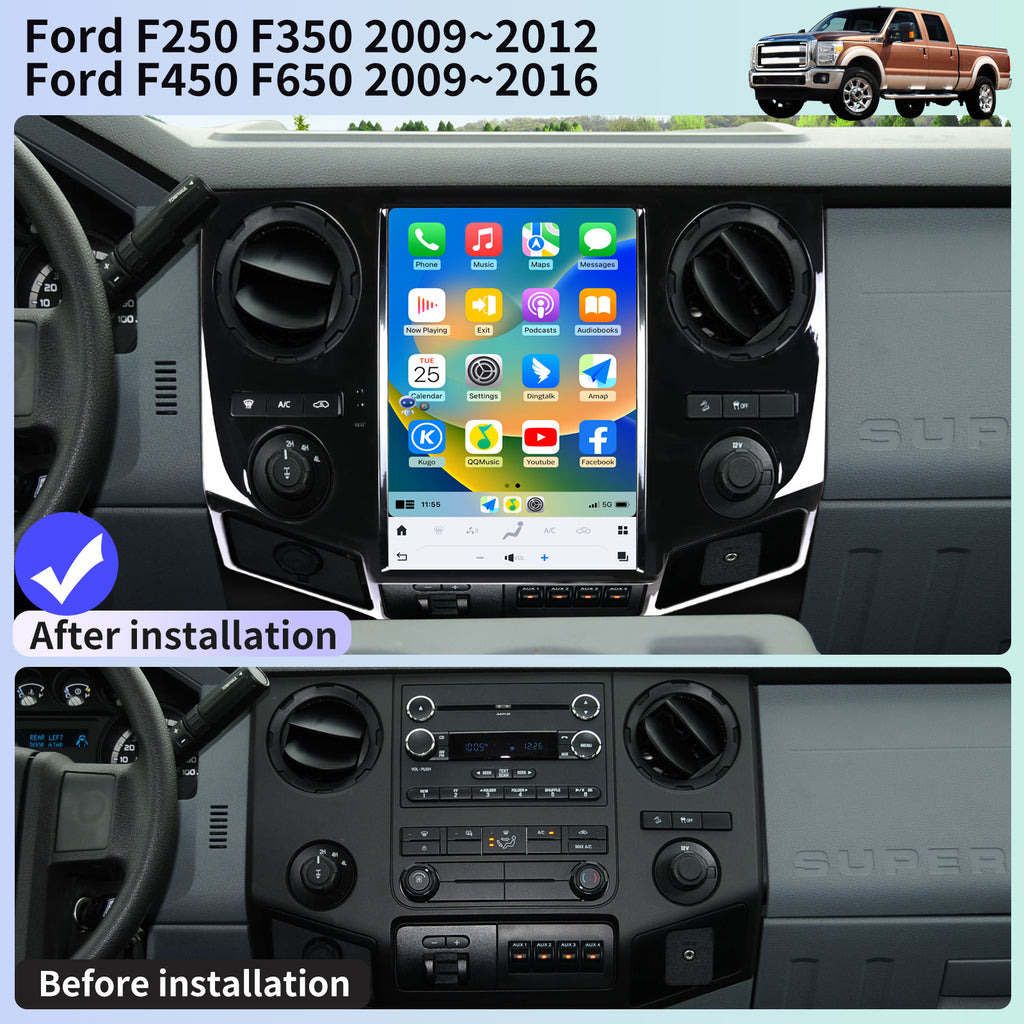 Qualcomm Car Radio for Ford F250 F350 2009-2012 F450 F650 2009-2016 Stereo Replacement Carplay Android Auto Upgrade 12.1 Inch 2K IPS Touch Screen Android 13 Tesla Style Head Unit Navigation