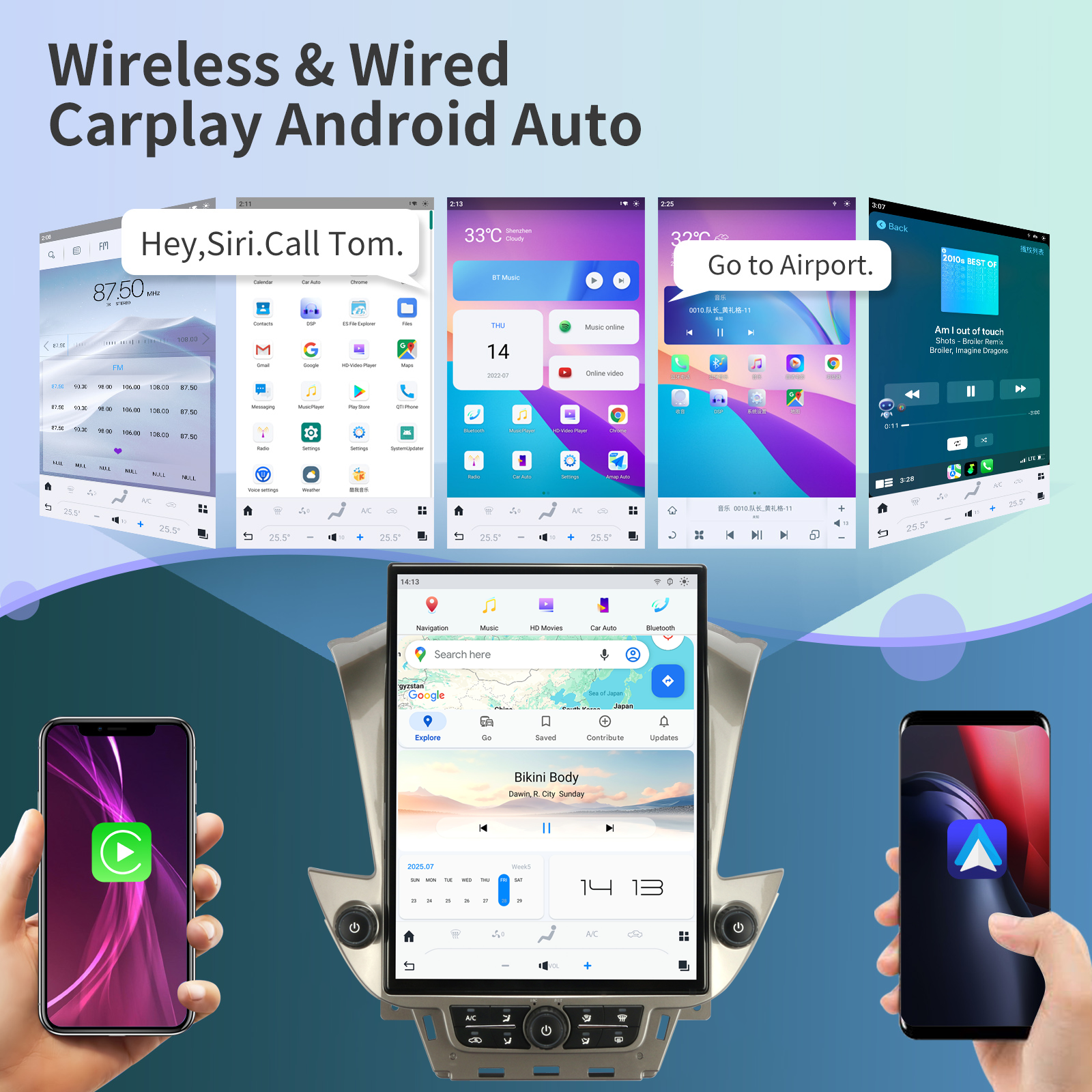 Qualcomm Car Radio for Chevrolet Suburban Tahoe GMC Yukon 2014-2020 Stereo Replacement Head Unit 15.6 Inch IPS 2K Touch Screen Tesla Style Carplay Android Auto Navigation