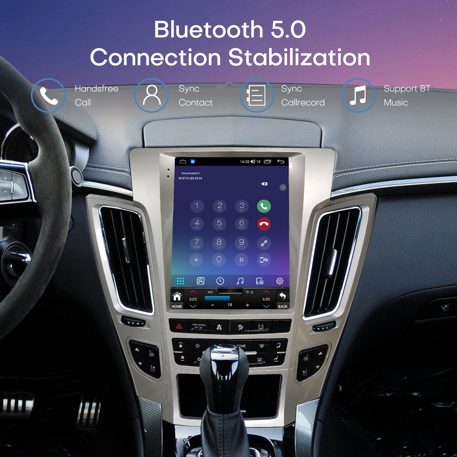Car Radio for Cadillac CTS 2008-2012 Stereo Replacement Upgrade Carplay Android Auto Vertical Touch Screen Tesla Style with DSP in Dash Headunit Multimedia Player Audio Voice Control GPS Navigation