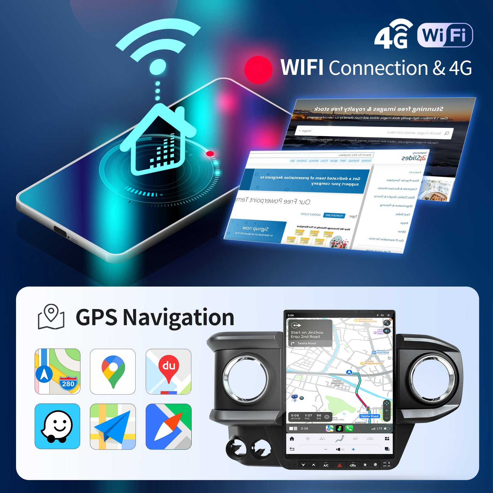 Qualcomm Car Radio for Toyota Tacoma 2016-2023 Stereo Replacement Head Unit 13.8 Inch 2K IPS Touch Screen Tesla Style Carplay Android Auto GPS Navigation