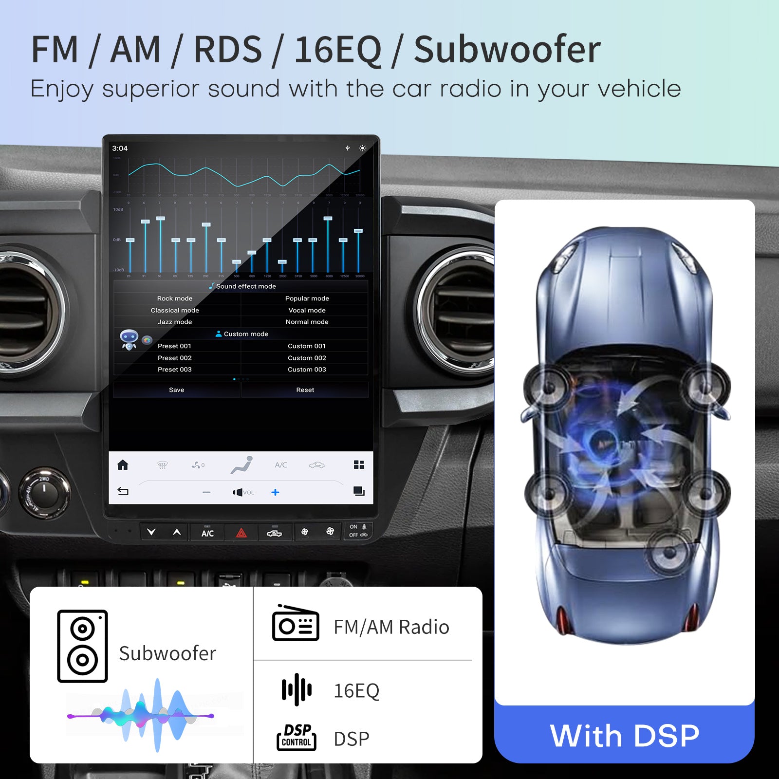 Qualcomm Car Radio for Toyota Tacoma 2016-2023 Stereo Replacement Head Unit 13.8 Inch 2K IPS Touch Screen Tesla Style Carplay Android Auto GPS Navigation