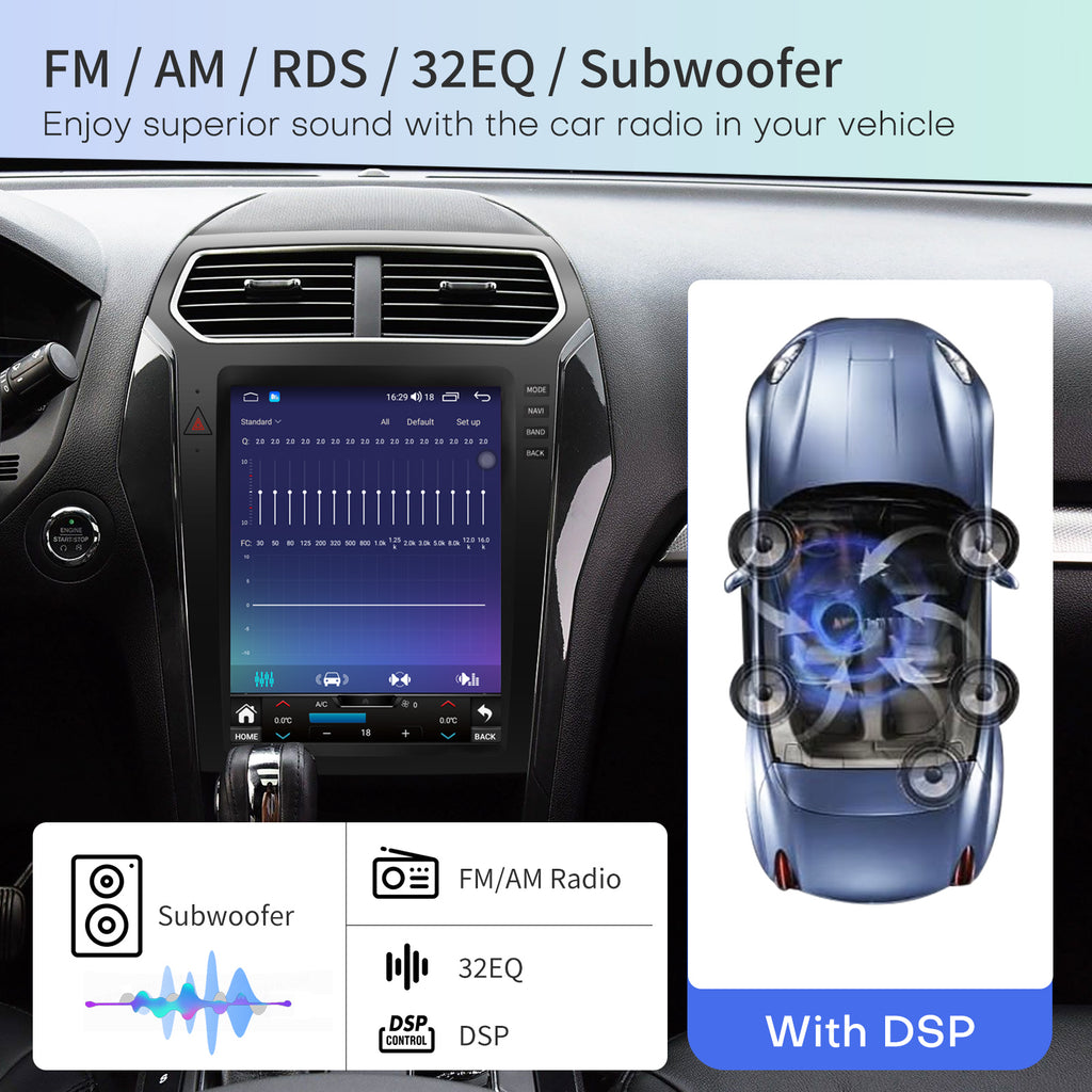 Car Radio for Ford Explorer Interceptor 2011-2019 Stereo Replacement CarPlay Android Auto 12.1 Inch Upgrade Tesla Style Touch Screen with DSP in Dash HeadUnit Multimedia Player Audio GPS Navigation