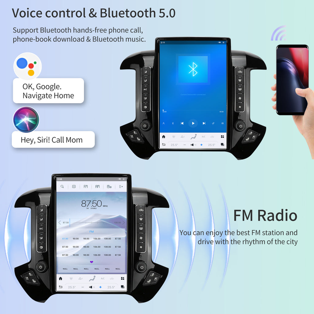 Car Radio for Chevrolet Silverado GMC Sierra 2014-2019 Stereo Replacement Head Unit 14.4 Inch 2K IPS Touch Screen Tesla Style Carplay Android Auto GPS Navigation Multimedia Play