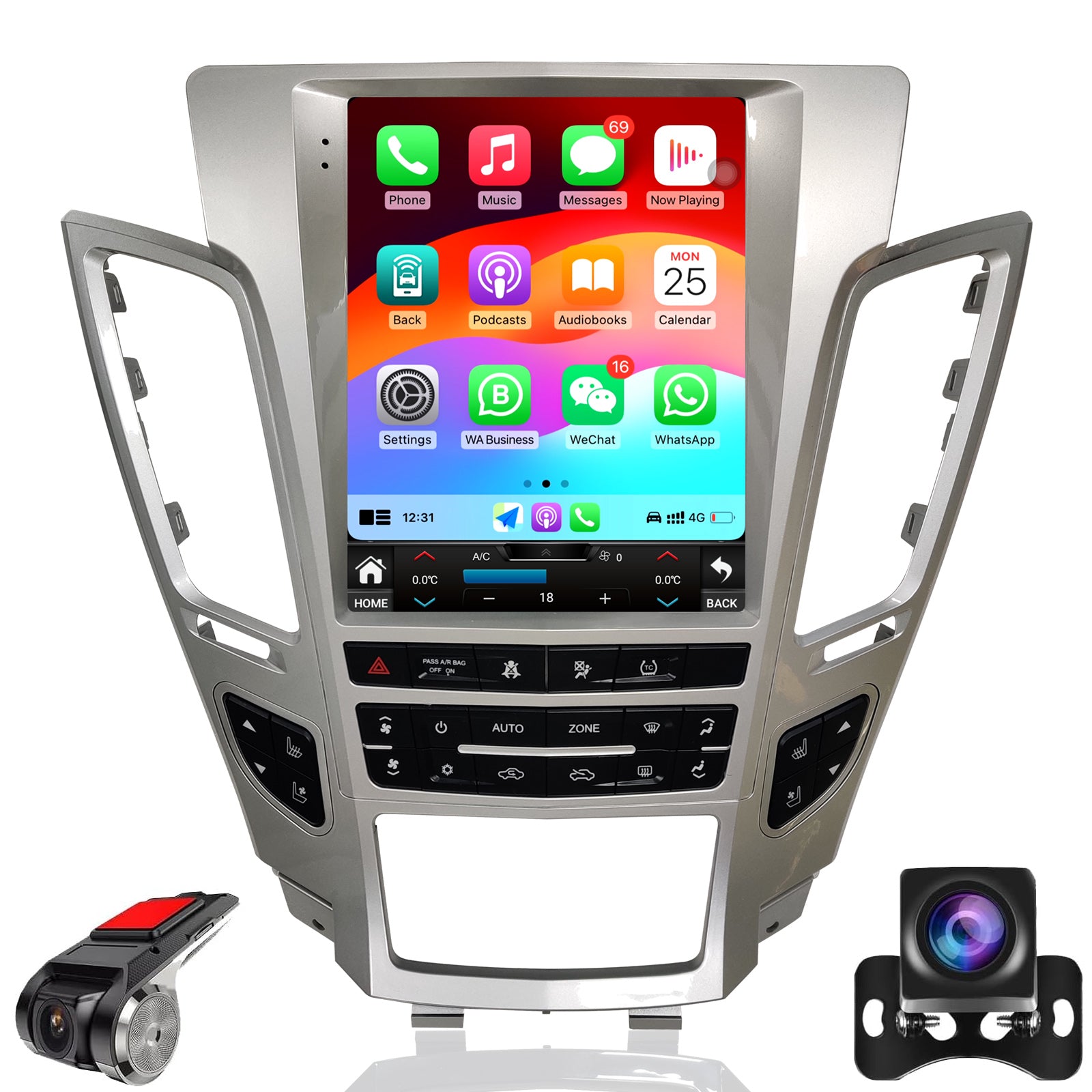 Car Radio for Cadillac CTS 2008-2012 Stereo Replacement Upgrade Carplay Android Auto Vertical Touch Screen Tesla Style with DSP in Dash Headunit Multimedia Player Audio Voice Control GPS Navigation