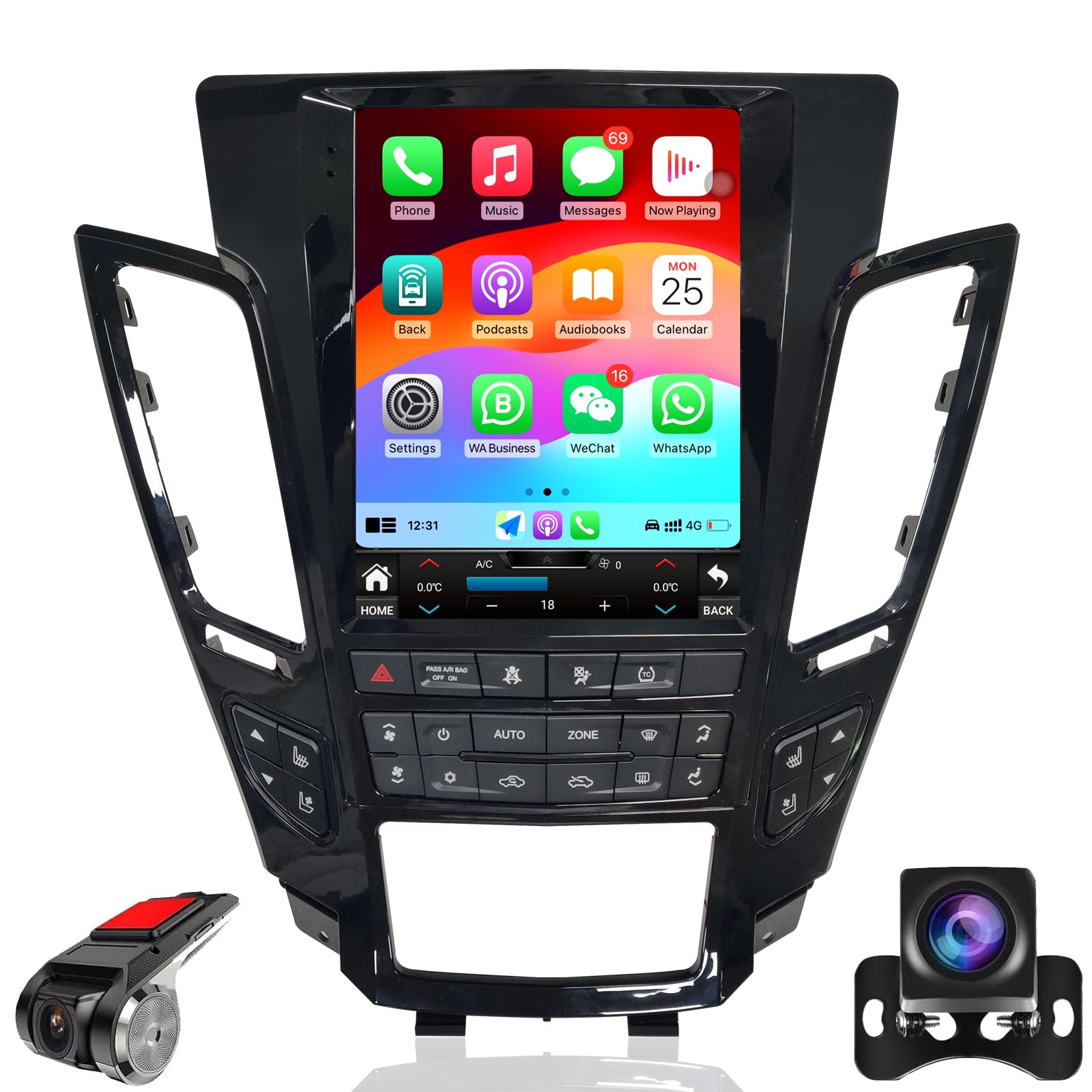 Car Radio for Cadillac CTS 2008-2012 Stereo Replacement Upgrade Carplay Android Auto Vertical Touch Screen Tesla Style with DSP in Dash Headunit Multimedia Player Audio Voice Control GPS Navigation