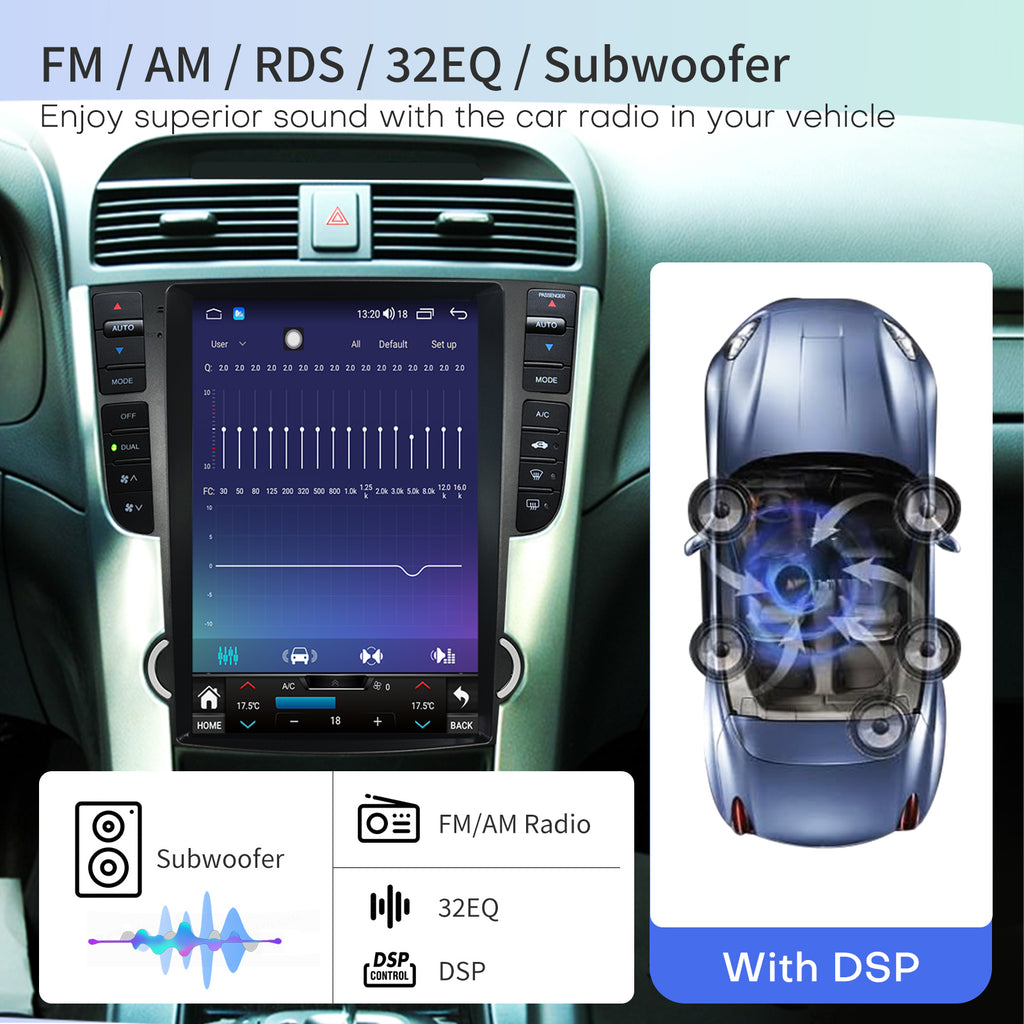 Car Radio for Acura TL 2004-2008 Relacement Stereo Carplay Upgrade Android Auto 12.1" Tesla Style Display Screen with DSP in Dash Headunit GPS Navigation Multimedia Player Voice Control