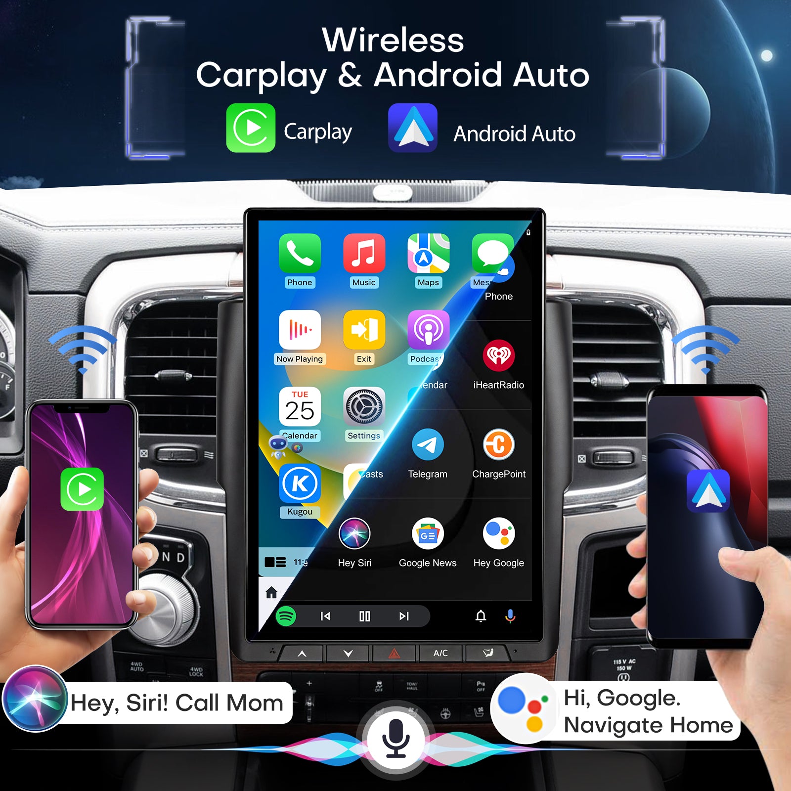 Car Radio for Dodge Ram 1500 2500 3500 2013-2018 Stereo Radio Replacement Upgrade 8Core 8+128G Wireless Carplay Android Auto 14.4 Inch IPS Touch Screen 4G WiFi SWC DSP