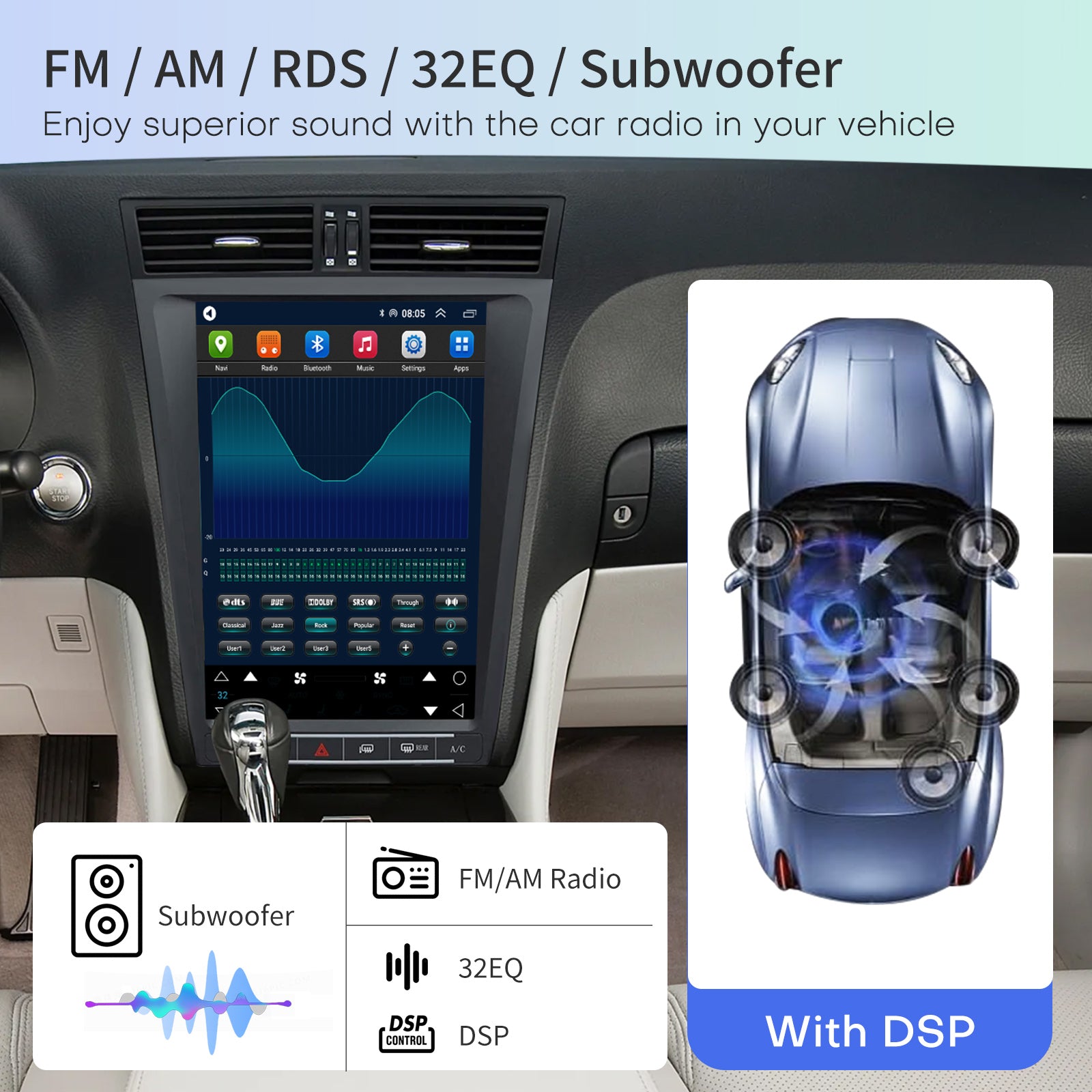 Car Radio Stereo for Lexus GS GS300 GS350 GS400 2004-2011 Replacement Carplay Android Auto 12.8 Inch Vertical Touch Screen Upgrade Tesla Style Audio with DSP in Dash Headunit Multimedia Player