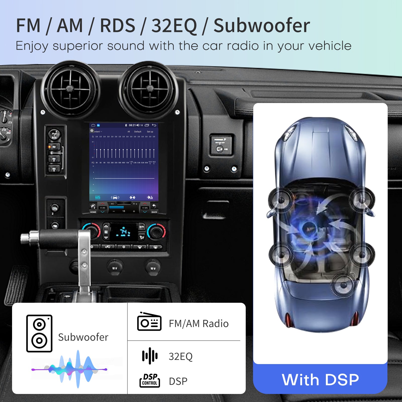 Car Radio for Hummer H2 2002-2007 Replacement Upgrade 8 Core Stereo Carplay Android Auto 9.7 Inch Touch Screen GPS Navigation Head Unit Bluetooth WiFi Backup Camera