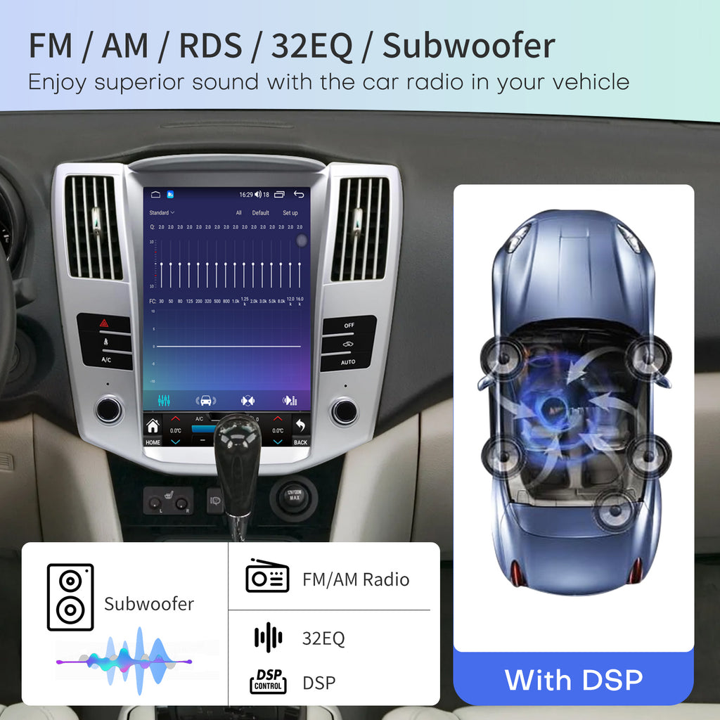 Car Radio Stereo for Lexus RX RX300 RX330 RX350 RX400H 2004-2008 Replacement Carplay Android Auto 12.1 Inch Upgrade Tesla Style Screen with DSP in Dash Headunit GPS Navigation Audio