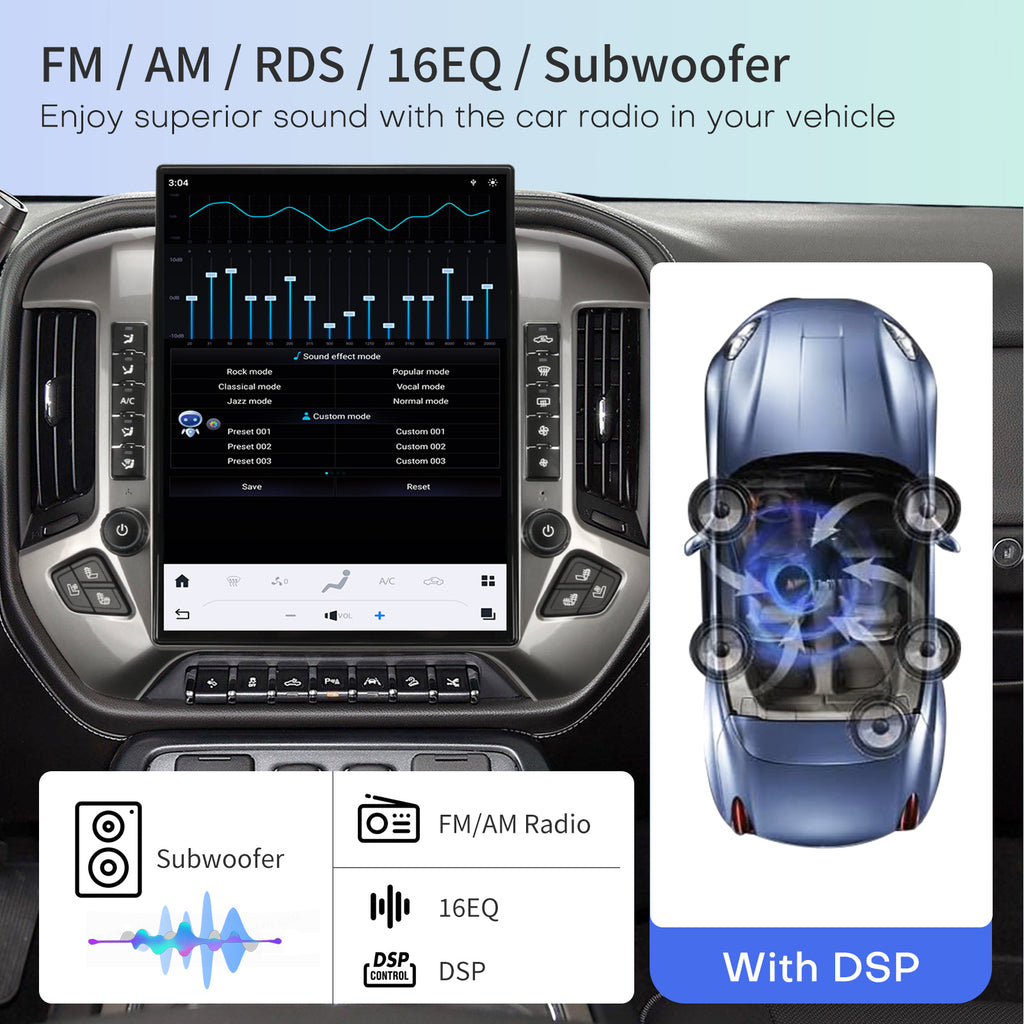Car Radio for Chevrolet Silverado GMC Sierra 2014-2019 Stereo Replacement Head Unit 15.6 Inch 2K IPS Touch Screen Tesla Style Carplay Android Auto GPS Navigation Multimedia Play