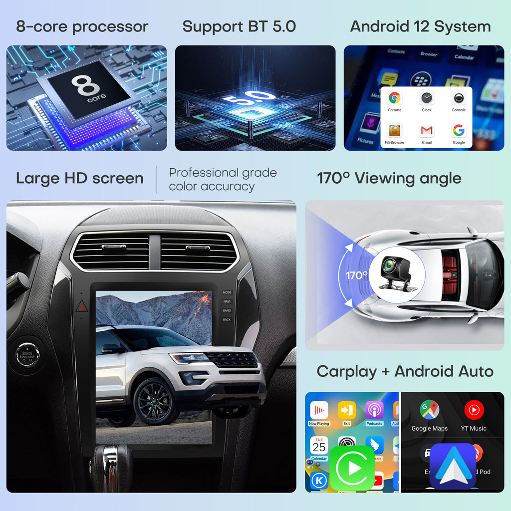 Car Radio for Ford Explorer Interceptor 2011-2019 Stereo Replacement CarPlay Android Auto 12.1 Inch Upgrade Tesla Style Touch Screen with DSP in Dash HeadUnit Multimedia Player Audio GPS Navigation